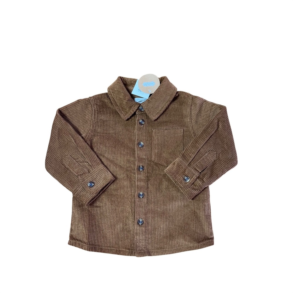Mud Pie Toddler Boys Caramel Corduroy Shacket Brown Button Down Shirt 12-18M NWT